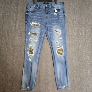 PacSun Men's Comfort Stretch Distressed Ripped Patches Jeans 34x32 Blue Denim